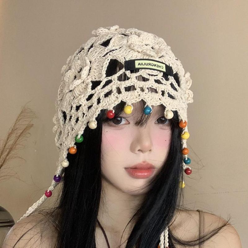Богемная цветочная кисточка плетеная повязка на голову шляпа женская ретро полая этнический стиль мешковатая шляпа ручной вязки шапка
