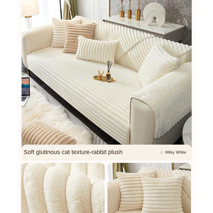 Winter Thickened Rabbit Plush Sofa Cushion Sectional Couch Covers Sofa Slipcover Chaise Lounge Cover for Pets Dog Cat