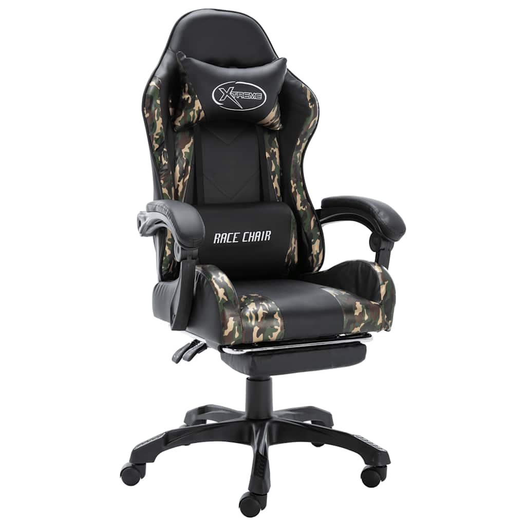 Gaming Chair with Footrest Black and Camouflage Pattern Faux Leather