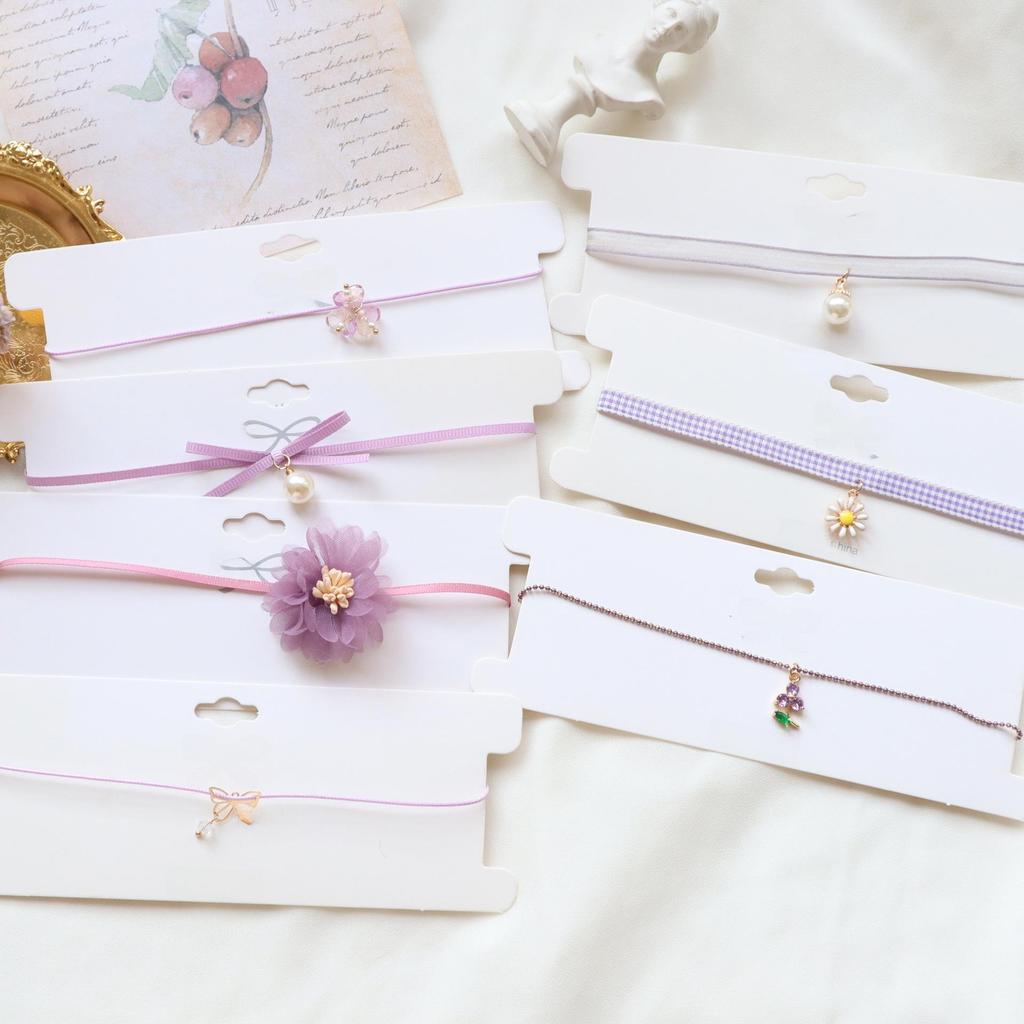 Ожерелье с кулоном в виде банта из фиолетовой цветочной ленты - чокер в стиле феи для женщин