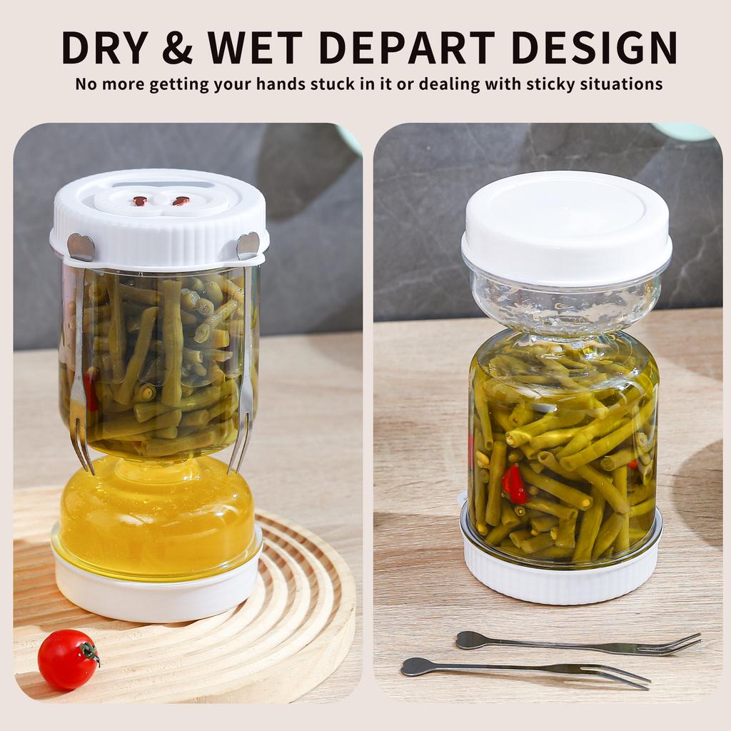 Pickles Jar with Lids Strainer Olives Hourglass Jug Food Storage Kimchi Container Jalapenos Fermentation Kitchen Separator