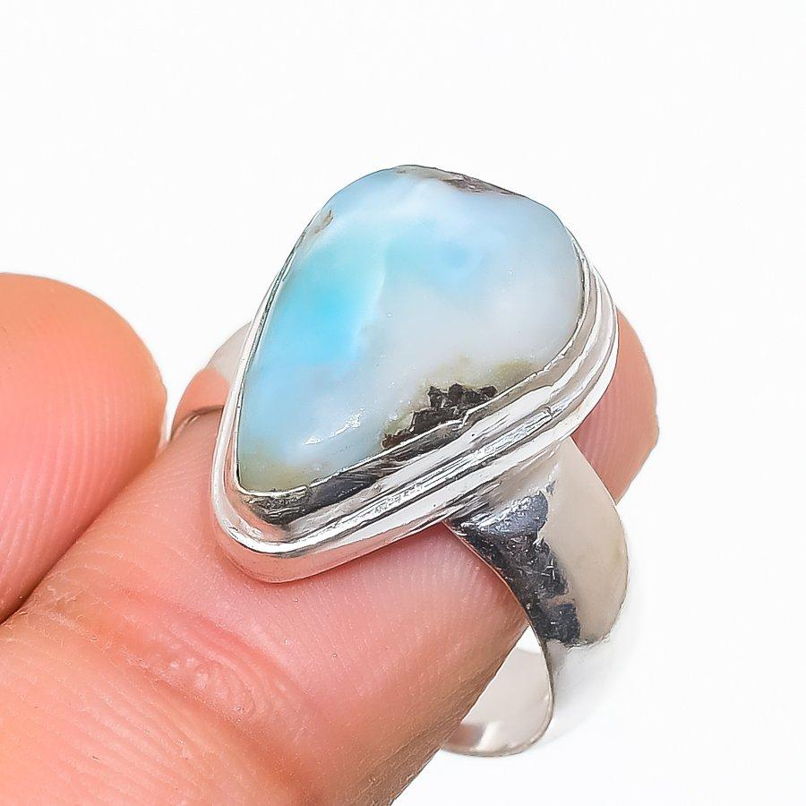 Caribbean Larimar Gemstone Handmade 925 Sterling Silver Jewelry Ring Size 6 SU-6325