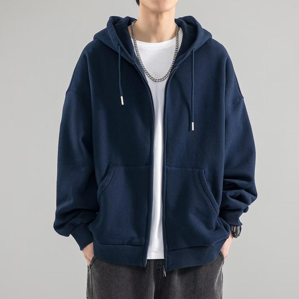 Men's Heavyweight Cardigan Hoodie - Spring & Autumn Style Trendy Hooded Coat for Couples and Boys.