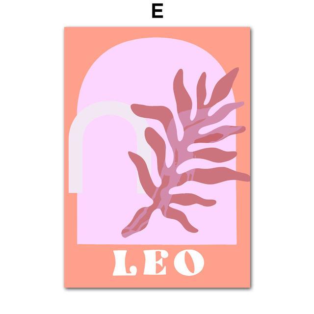 Рамка из цельного дерева Рак Лев Знак зодиака Звезда Лист Бохо Ретро Стена Искусства Холст Картины Скандинавские Современные Плакаты Печатает Фотографии Спальня Домашний Декор