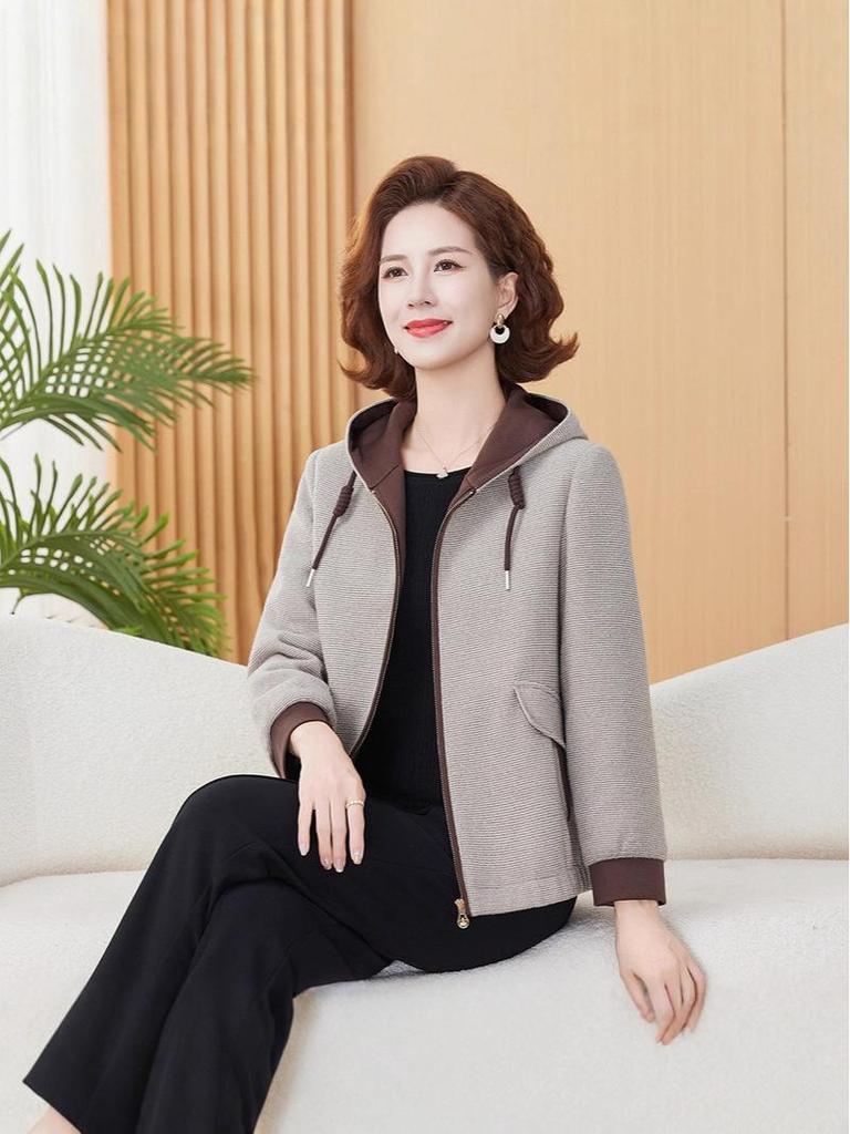 Trendy Autumn Hooded Jacket for Middle-Aged and Elderly Women