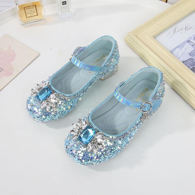 2024 Новые осенние туфли Crystal Princess Sequin на высоком каблуке из кожи для девочек