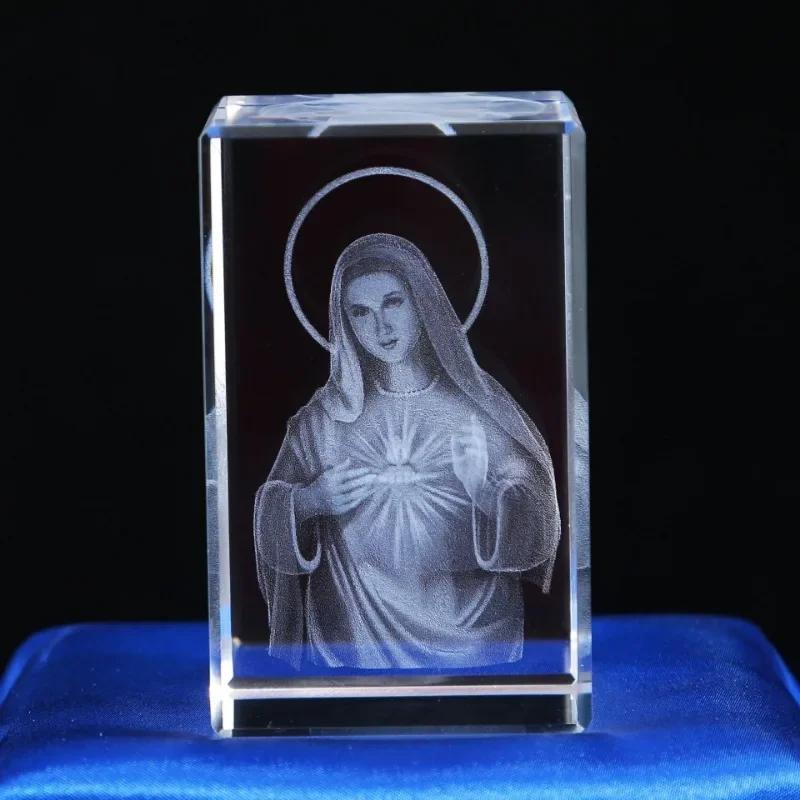 3D Хрустальный Куб Христианская Фигурка Креста Иисуса Домашний Декор Дева Мария Лазерная Гравировка Хрусталь Религиозные Подарки для Женского Дня Рождения