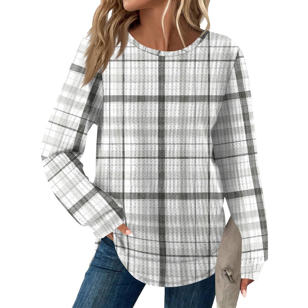 Женский модный повседневный свободный топ с круглым вырезом и длинными рукавами с принтом