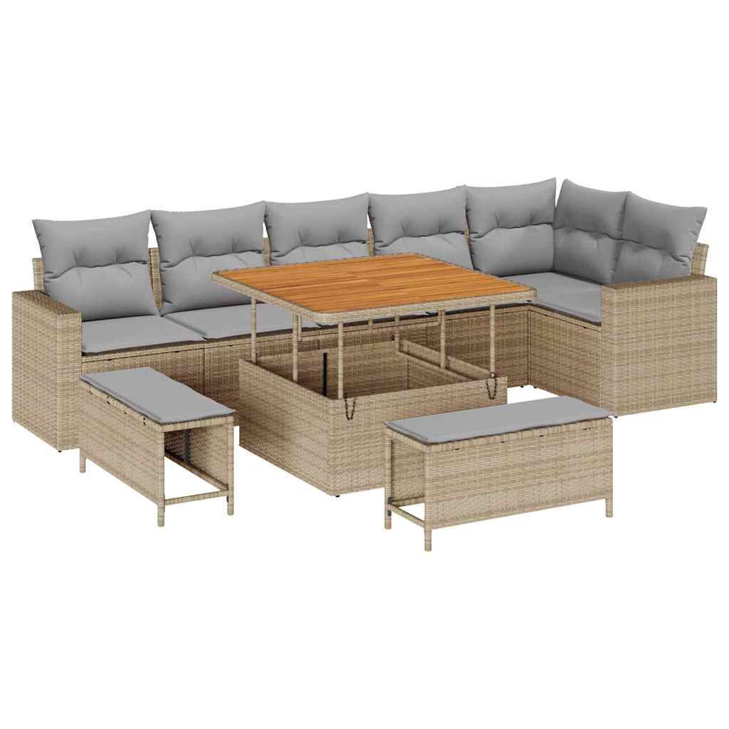 Garden Sofa Set 9 pcs Beige Poly Rattan