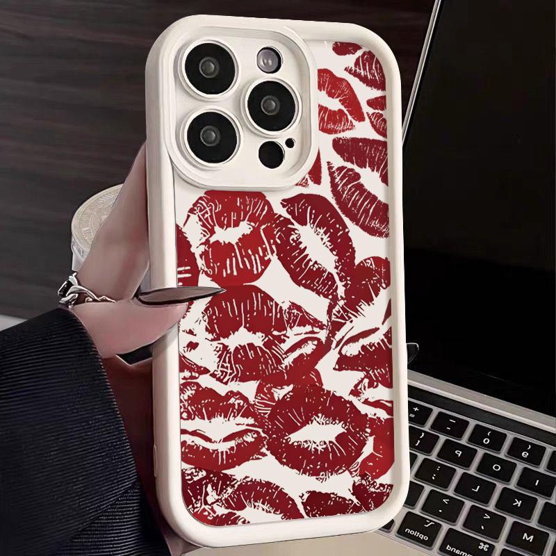 Модный мягкий чехол для телефона с принтом красных губ TPU для iPhone 16 Pro Max 15 Plus 14 Pro 13 12 11 XR XS 8 7, защита объектива, противоударный матовый бампер