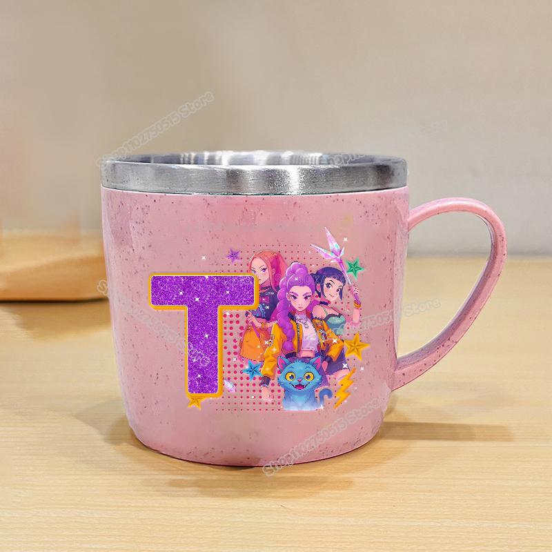 High Quality KPop Demon Hunters Letter A-z Milk Mugs Cartoon Children Water Cups School Office Coffee Tea Mug Girl Stainless Steel Drink Cup