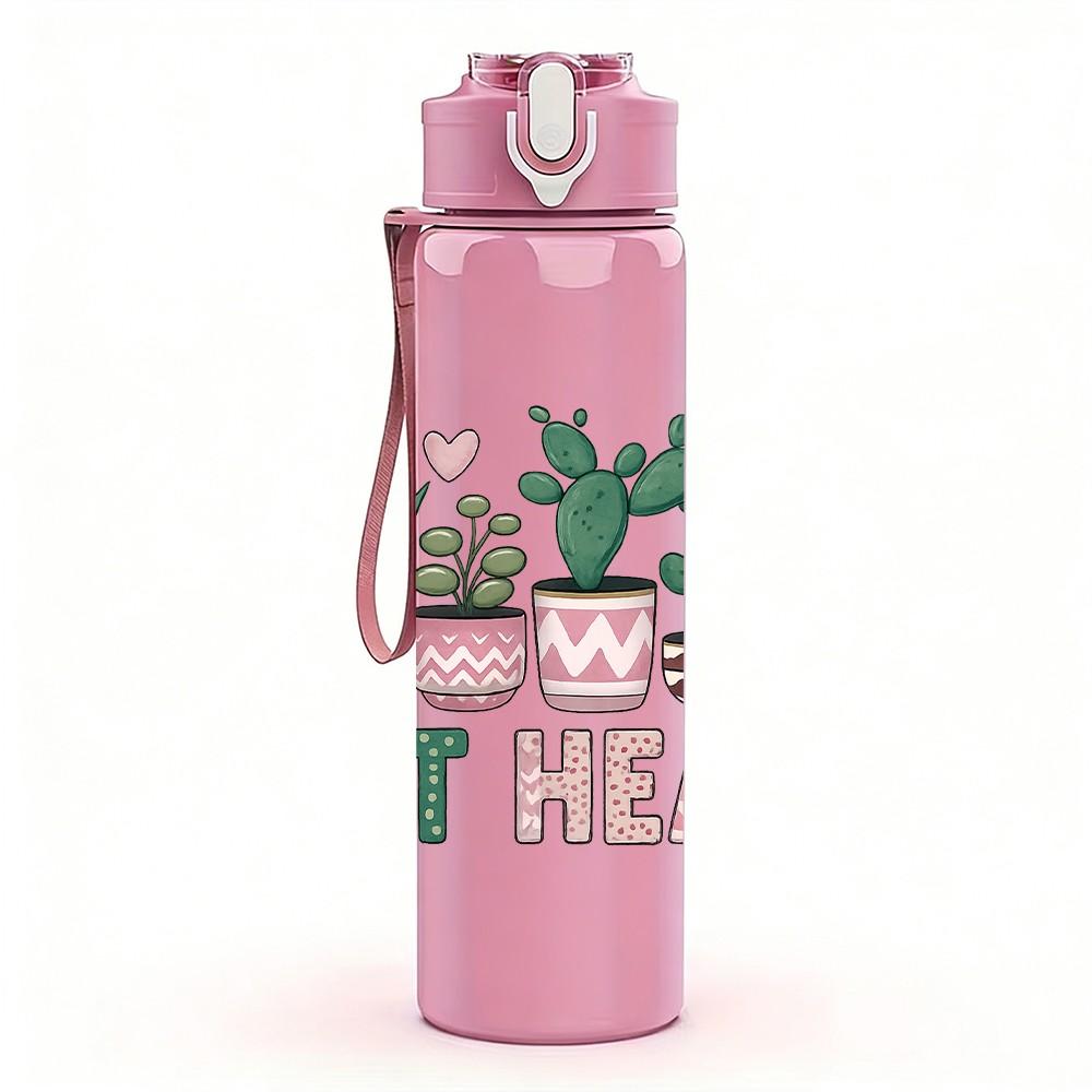 1PC Pot Head Potted Succulent Plants 750ml Color Plastic Sports Water Bottle Leakproof Flip Straw Lid Suitable for Sports Office Home Use