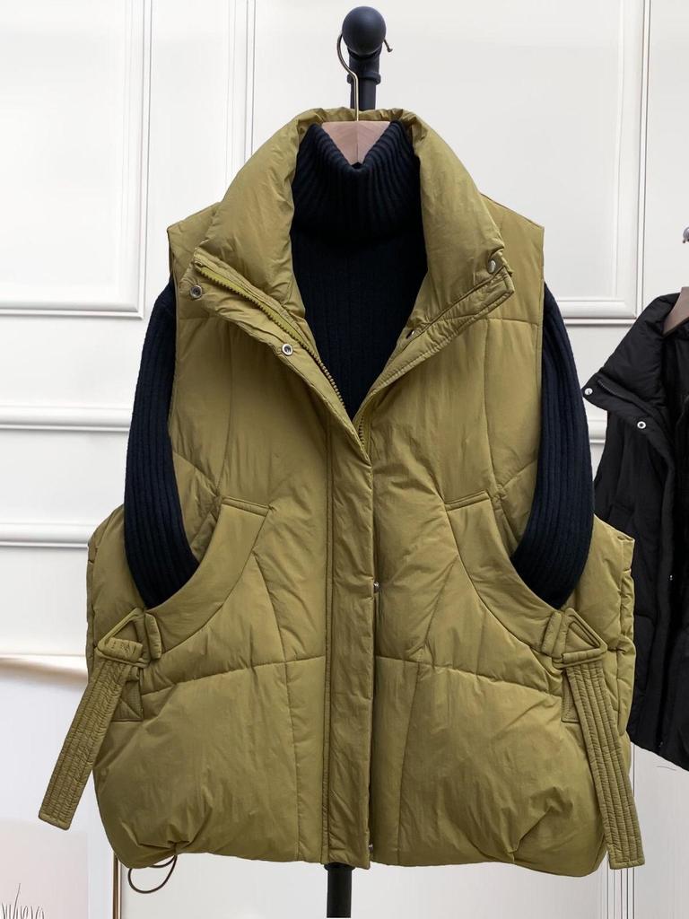 Женская куртка миди без рукавов большого размера - Толстый теплый пуховый хлопковый жилет для осени/зимы