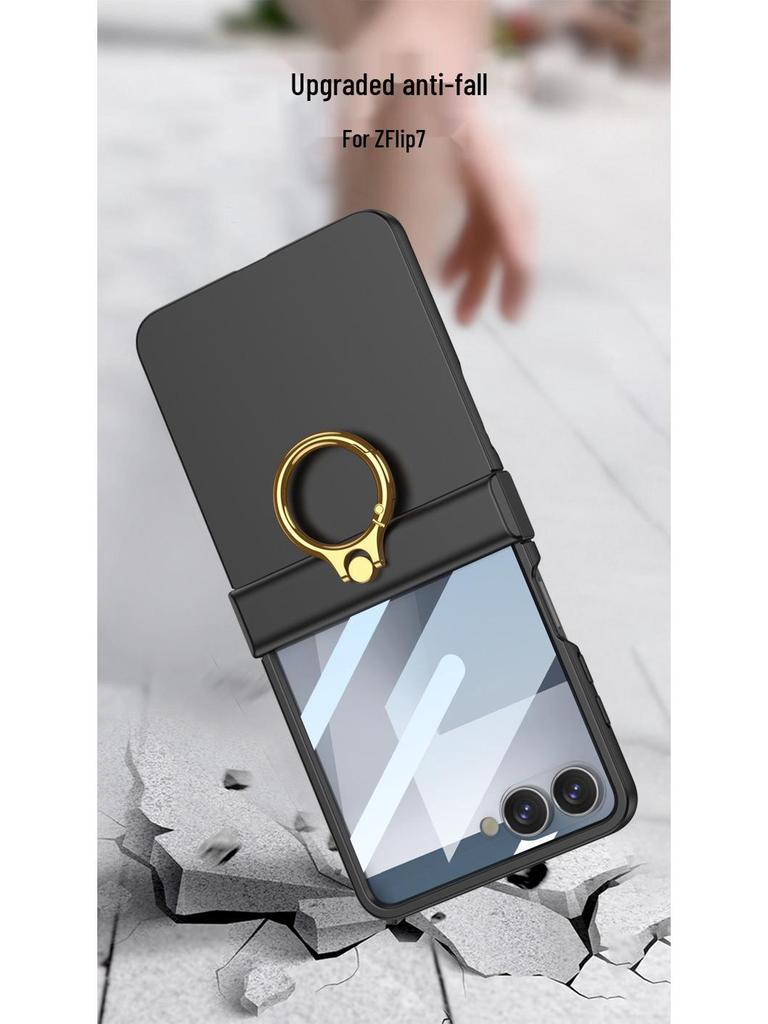 Чехол-накладка Samsung Z Flip7 с полной защитой, однотонный, с защитой шарнира и встроенной подставкой-кольцом