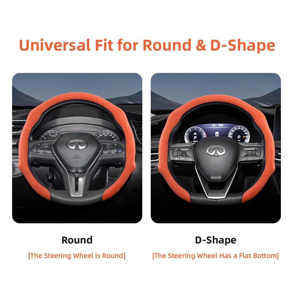 bpzsw1 Suitable for Infiniti Premium Suede Snap-On Steering Wheel Cover, Non-Slip and Durable, Available for Round and D-Shaped