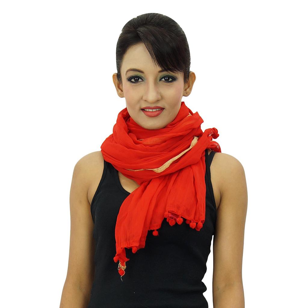 Индийский длинный шарф Dupatta Chunni из смесового шифона с запахом и кисточками