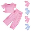 Girls' Sweet Drawstring Set - Short Sleeve Top & Pants Outfit