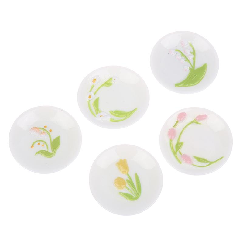 5 шт. 1:12 кукольных домиков, имитация миниатюрных тарелок с рельефным рисунком тюльпана, модель кукольного домика, украшение для кухни, аксессуары для кукольного дома