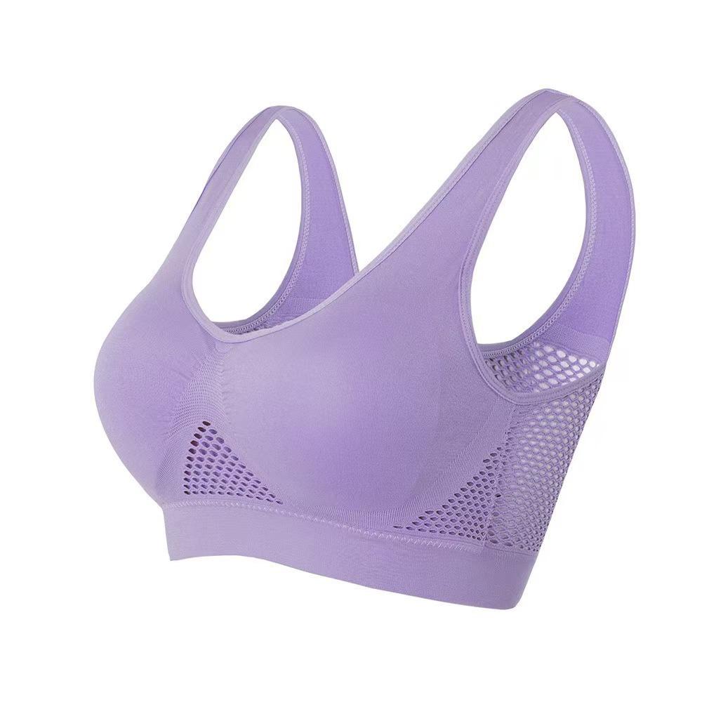 Mesh-panel sports bra with breathable perforations – plus size yoga and running sports bra