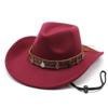 Western Cowboy Hat Retro Jazz Hat Woolen Top Hat Cowboy Felt Hat Ethnic Cowboy Hat With Windbreak Rope