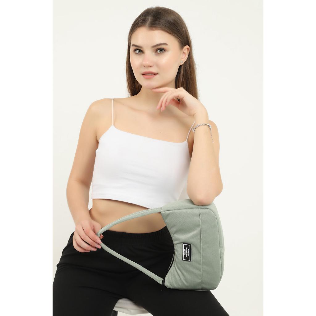 Black U11 Single Zipper Compartment Daily Sports Baguette Canvas Fabric Women's Hand And Shoulder Bag B:16E: 26