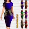 Slim Short Sleeve Knee-length Dress Fashion Women Midi 3D Golden Bird Print Dress
