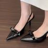 Fashion New Women Leather Footwear Buckle Pumps Red Pointed Toe Slingback High Heel Autumn Fashion Sexy Party Punk Goth High Heels