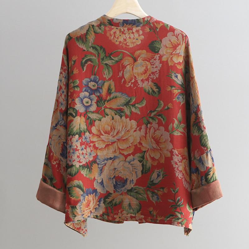 Женские повседневные топы с принтом в стиле ретро, весенние хлопковые и льняные куртки, женское винтажное пальто со стойкой на пуговицах