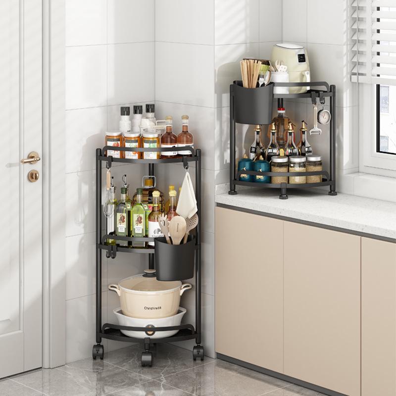 Multi-layer Kitchen Corner Shelf Rack: Triangle Countertop & Floor Storage for Seasonings