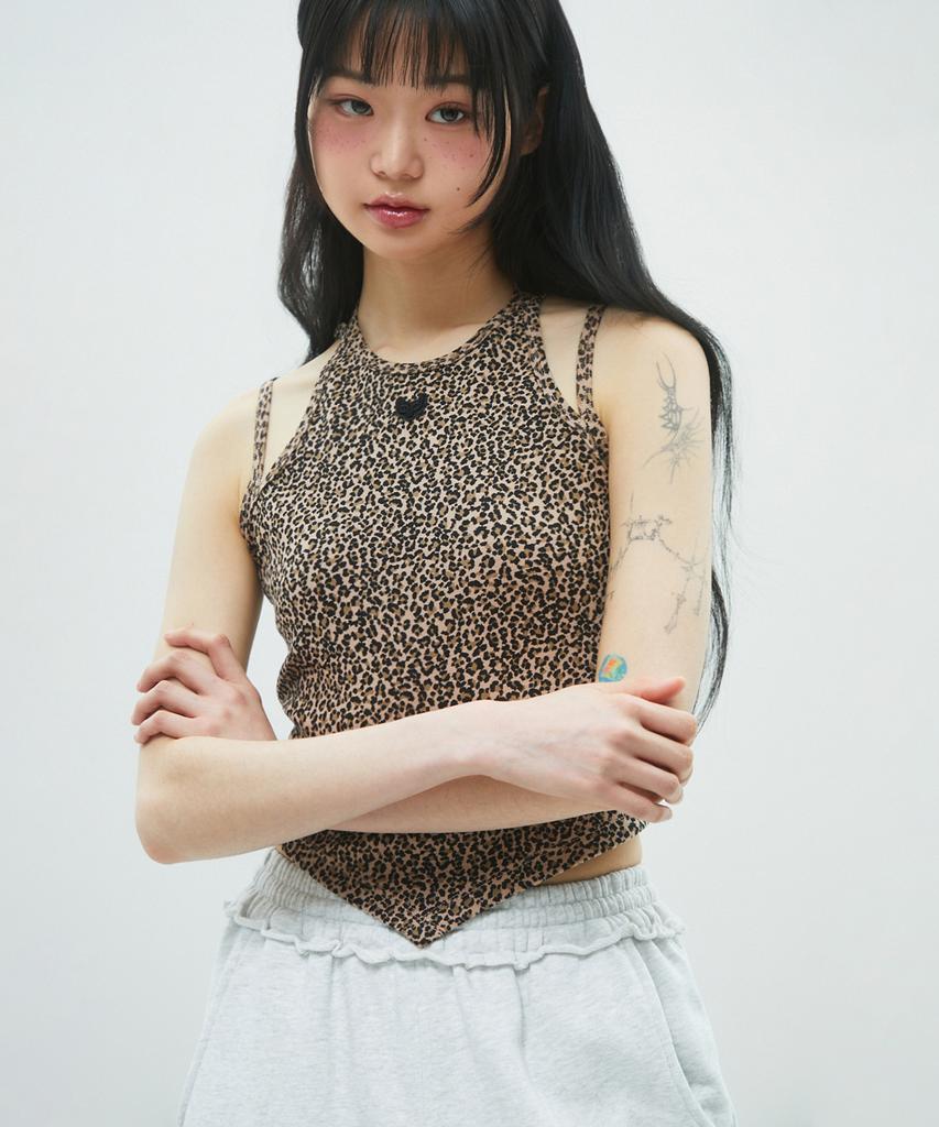 LALAFOX Leopard Print Cut Out Sleeveless Top Brown Br2Cv001