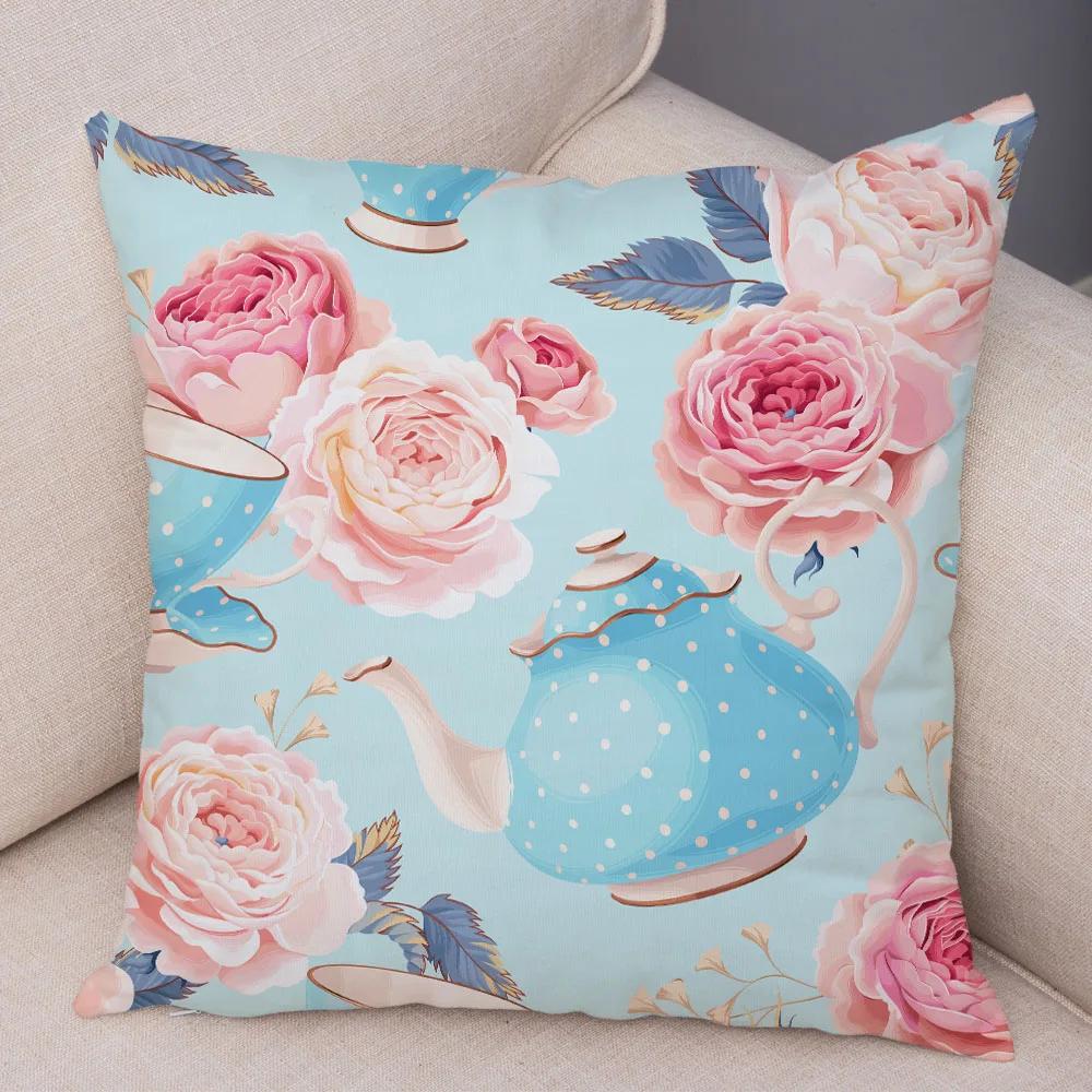 Nordic Style Rose Flower And Birds Pillow Case Cushion Cover For Car Sofa Super Soft Plush Decor Flower Plant Animal Pillowcase