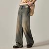 Мужские джинсы Градиент контрастного цвета Широкие штаны Свободные High Street Ретро Хип-хоп Прямые карманы полной длины с застежкой-молнией на пуговицах Мужские длинные джинсовые брюки