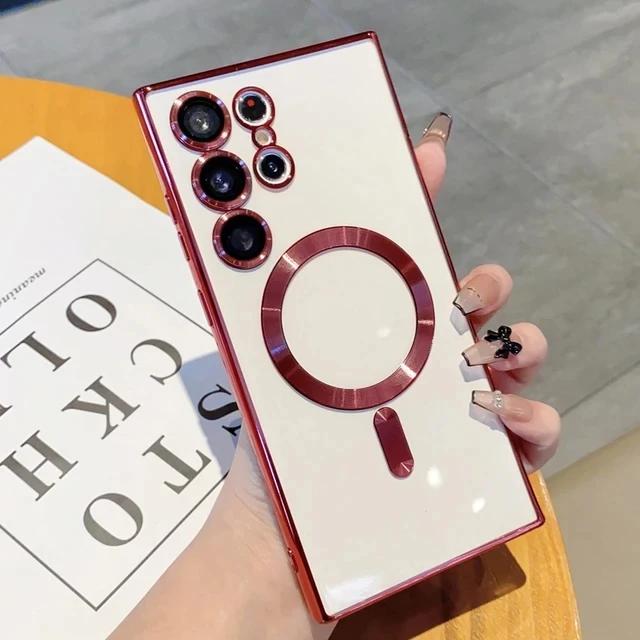Магнитный чехол с покрытием для Samsung Galaxy S24 S23 S22 S21 FE S2 Ultra Plus NOTE 10 20 A A3 Чехол для беспроводной зарядки