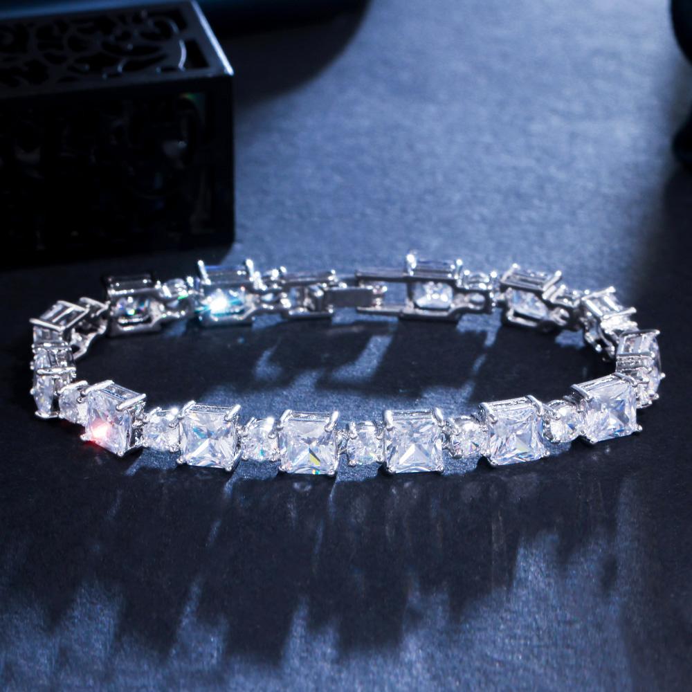 CMM Classic Light Blue Cubic Zirconia Square Tennis Bracelet