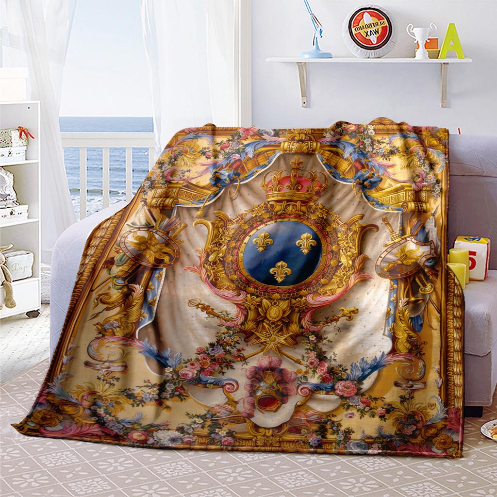 1pc Medieval royal coat of arms and iris blanket, al season lightweigh Poster blanket home office outdoor nap multifunc Poster blanketional blanket