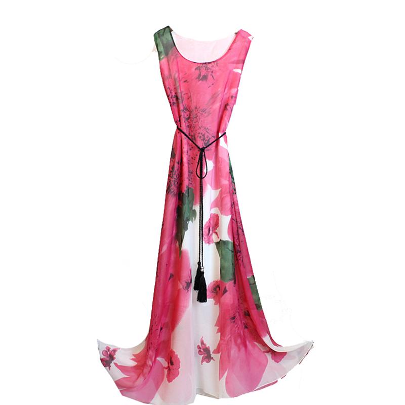 Сарафаны с рюшами и подолом, шифоновое платье без рукавов с принтом, женское L-XXXL, большие размеры, летний свободный длинный жилет до щиколотки