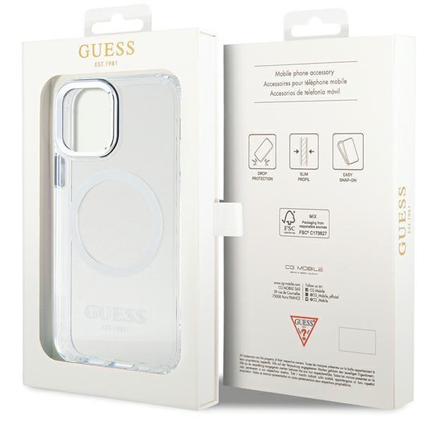 Guess Guhmp12Mhtrms Iphone 12/12 Pro 6.1 Srebrny/Silver Twarde Etui Metalowa Ramka Magsafe