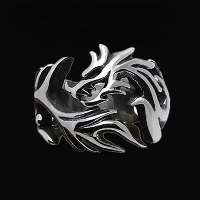 2024 Модные светящиеся кольца с драконом, готические регулируемые мужские кольца из нержавеющей стали, уникальные ювелирные изделия для мальчиков, винтажные кольца