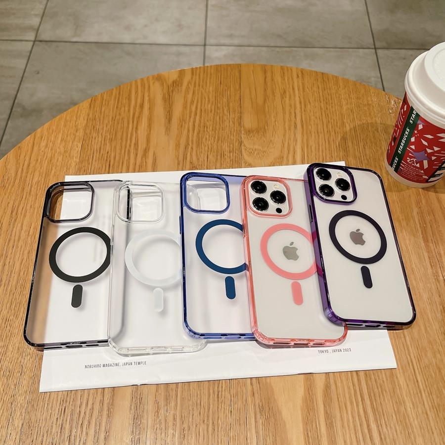 Матовый магнитный чехол для телефона с беспроводной зарядкой для iPhone 16 Pro Max 16 Plus 16 iPhone 15 14 13 12 11 XR с полупрозрачной цветной рамкой, противоударный чехол
