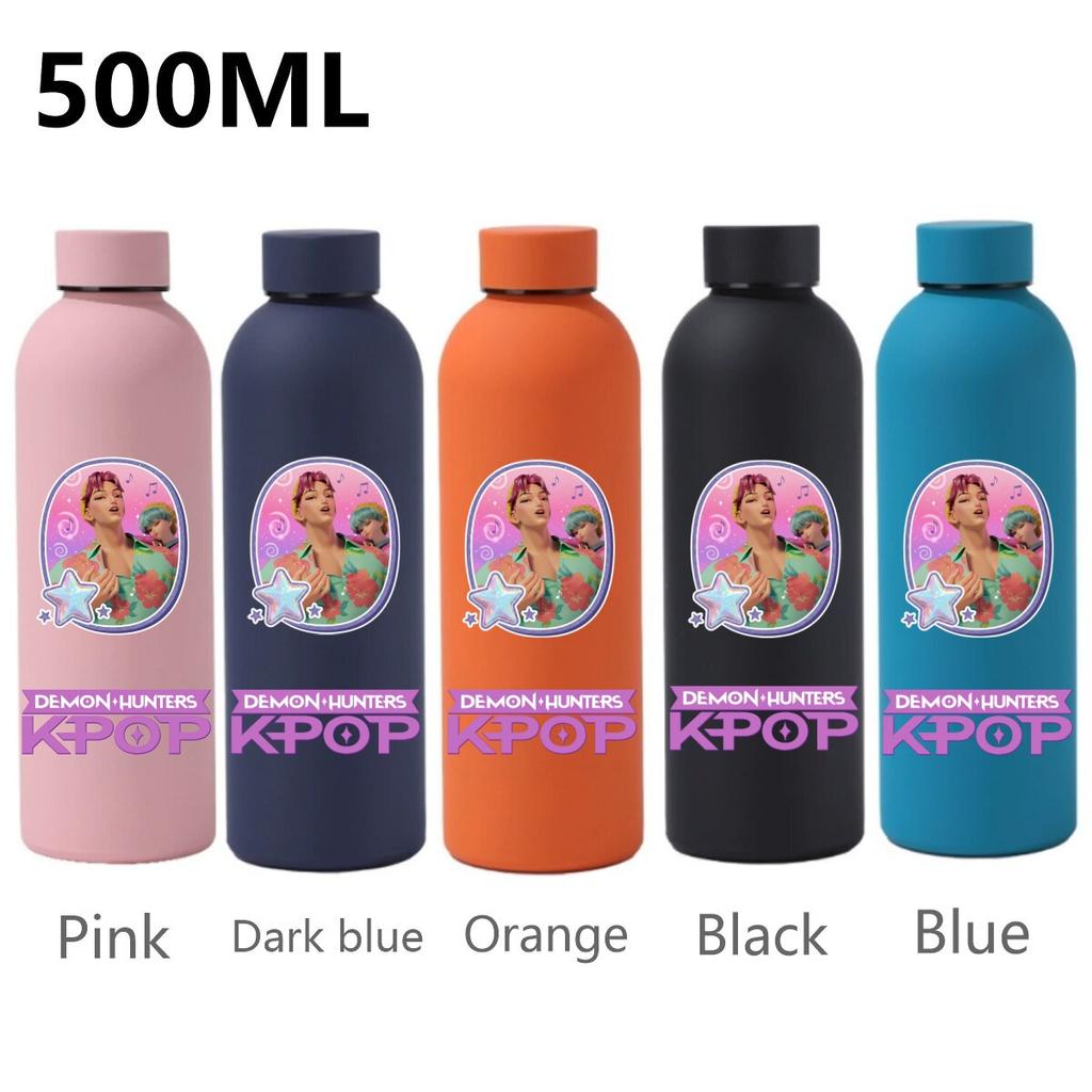 500ML KPop Demon Hunters Sport Leak Proof Stainless Steel Insulated Mug Water Cup Letter Number Cartoon Print Birthday Gifts