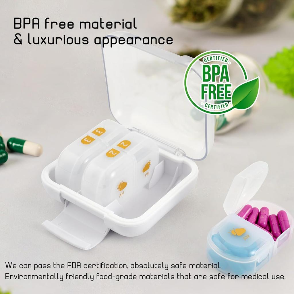 AM/PM Pill Organizer 2 Times a Day Travel Pill Box 3 Day Convenient To Carry Pill Box Case with Detachable Day Night Compartment
