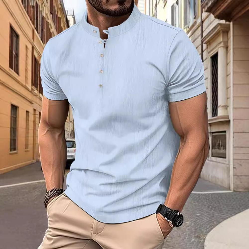 Осенняя мужская винтажная хлопковая льняная повседневная рубашка поло на пуговицах с короткими рукавами, мужские модные топы