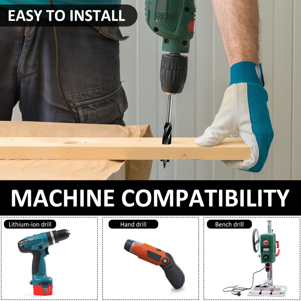 3Pcs Wood Auger Drill Bit Set High-Carbon Steel 4 Flute Cut Drilling Bit Kit 10-14mm Self-Tapping Hex Shank Wood Hole Drill Bit