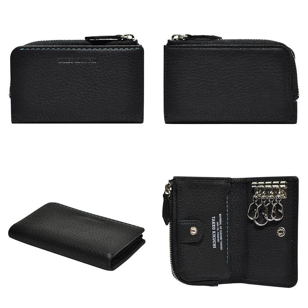 Чехол для ключей с брендовым подарочным пакетом на молнии Tenero 1709029 Воловья кожа Натуральная кожа Черный [Takeokikuchi] L-образный Мужской [01]