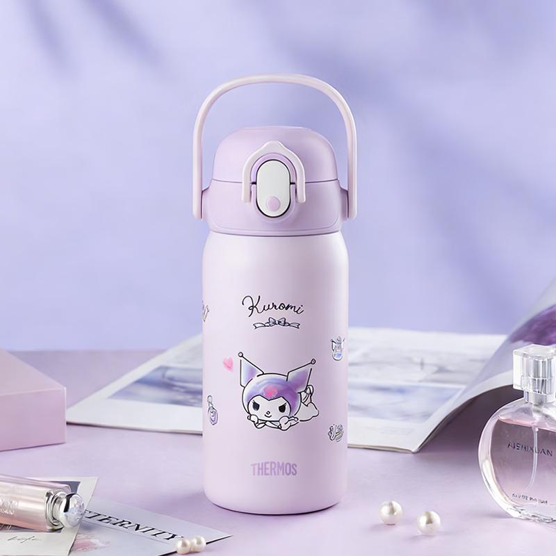 Thermos Kuromi 316L Stainless Steel Straw Cup with Safety Lock for Children and Students 460ml Purple
