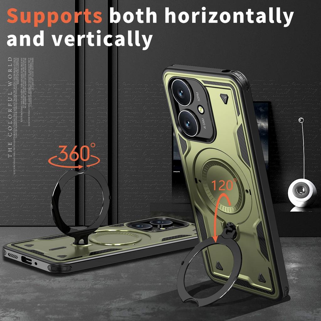 Для Xiaomi Redmi 13C 12C 11A Poco C65 C55 4G Чехол Военная броня Противоударный Вращающаяся на 360° подставка-кольцо ТПУ Пластиковая крышка для телефона