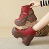 Short Boots Women's 2025 Autumn Fashion Round Head Platform Lace-up Sports Style Casual Shoes Wedge Heel Fashion Single Shoes