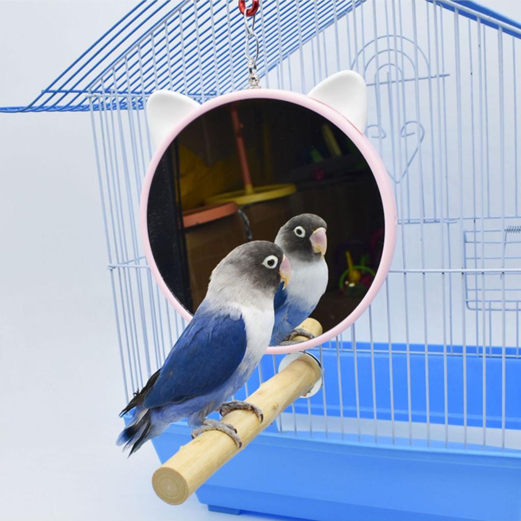 Bird Mirrors for Cage Plastic Mirror with Metal Hanging Hook 5.9 Inch Diameter Keeping Birds Occupied and Engaged