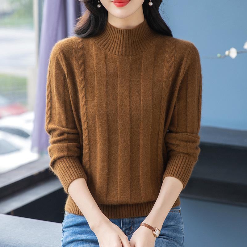 New Fashion Women's Loose Autumn and Winter New Thickened Semi-turtleneck Sweater Twisted Solid Color Knitted Bottoming Shirt