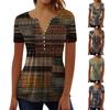 Women's Shirt Blouse Button Retro Print Short Sleeve Casual Basic Round Neck Regular Top